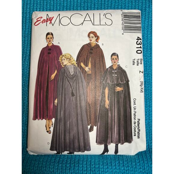 McCalls 4310 pattern cape cloak 2 length size XL XXL - Picture 1 of 5